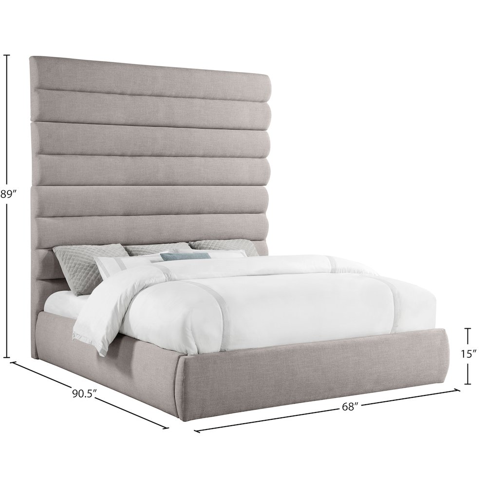 Adam Taupe Linen Textured Fabric King Bed. Picture 8