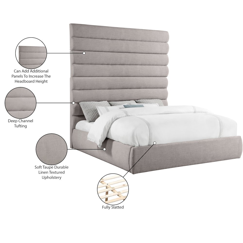Adam Taupe Linen Textured Fabric King Bed. Picture 9