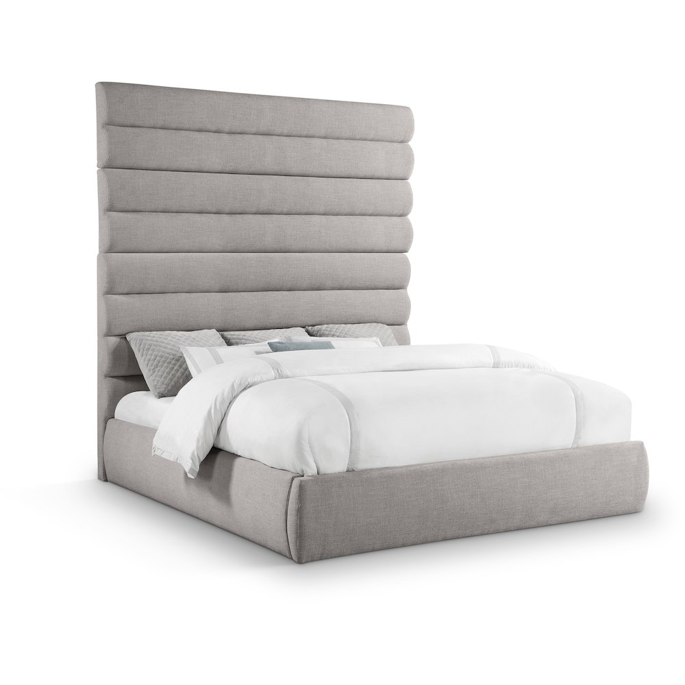 Adam Taupe Linen Textured Fabric King Bed. Picture 1