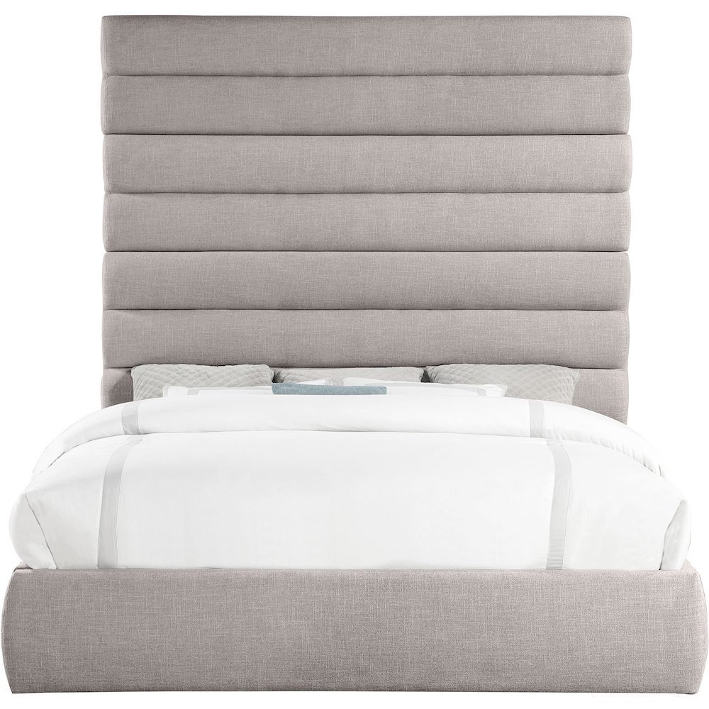 Adam Taupe Linen Textured Fabric King Bed. Picture 2
