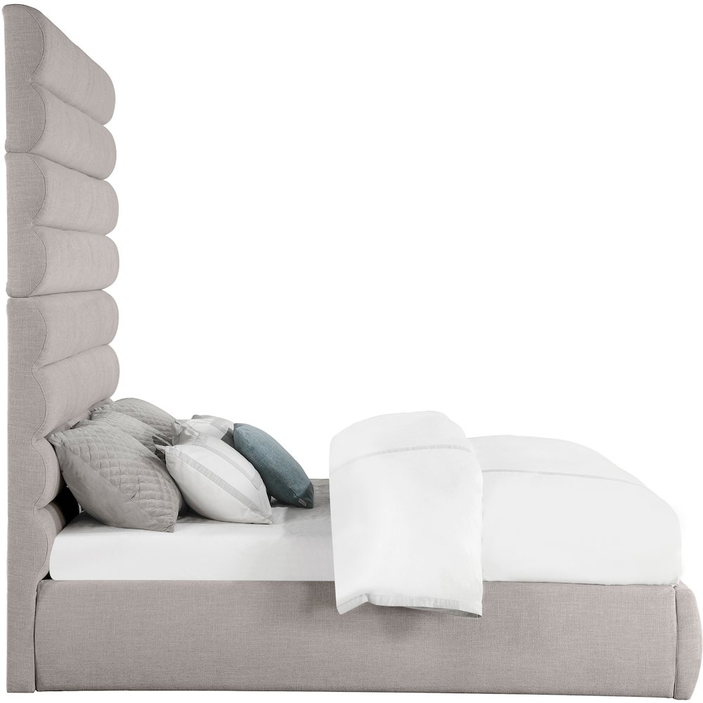 Adam Taupe Linen Textured Fabric King Bed. Picture 3