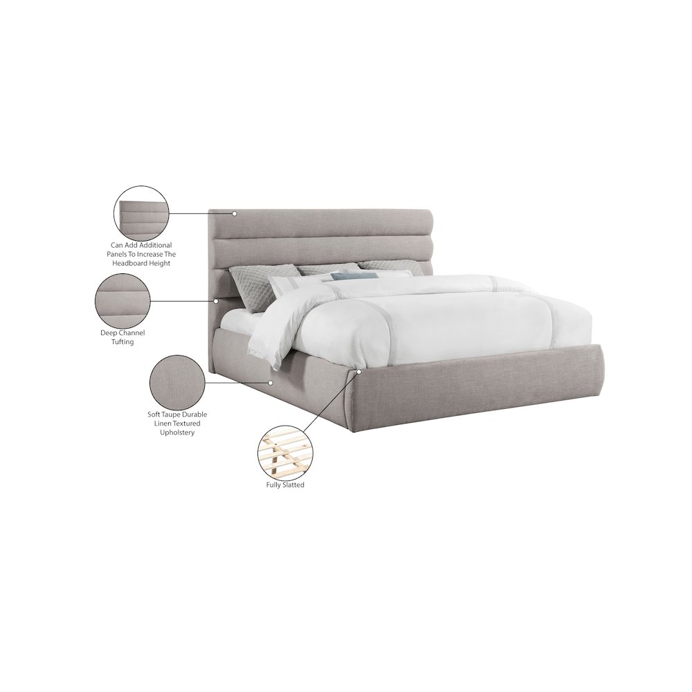 Adam Taupe Linen Textured Fabric King Bed. Picture 9