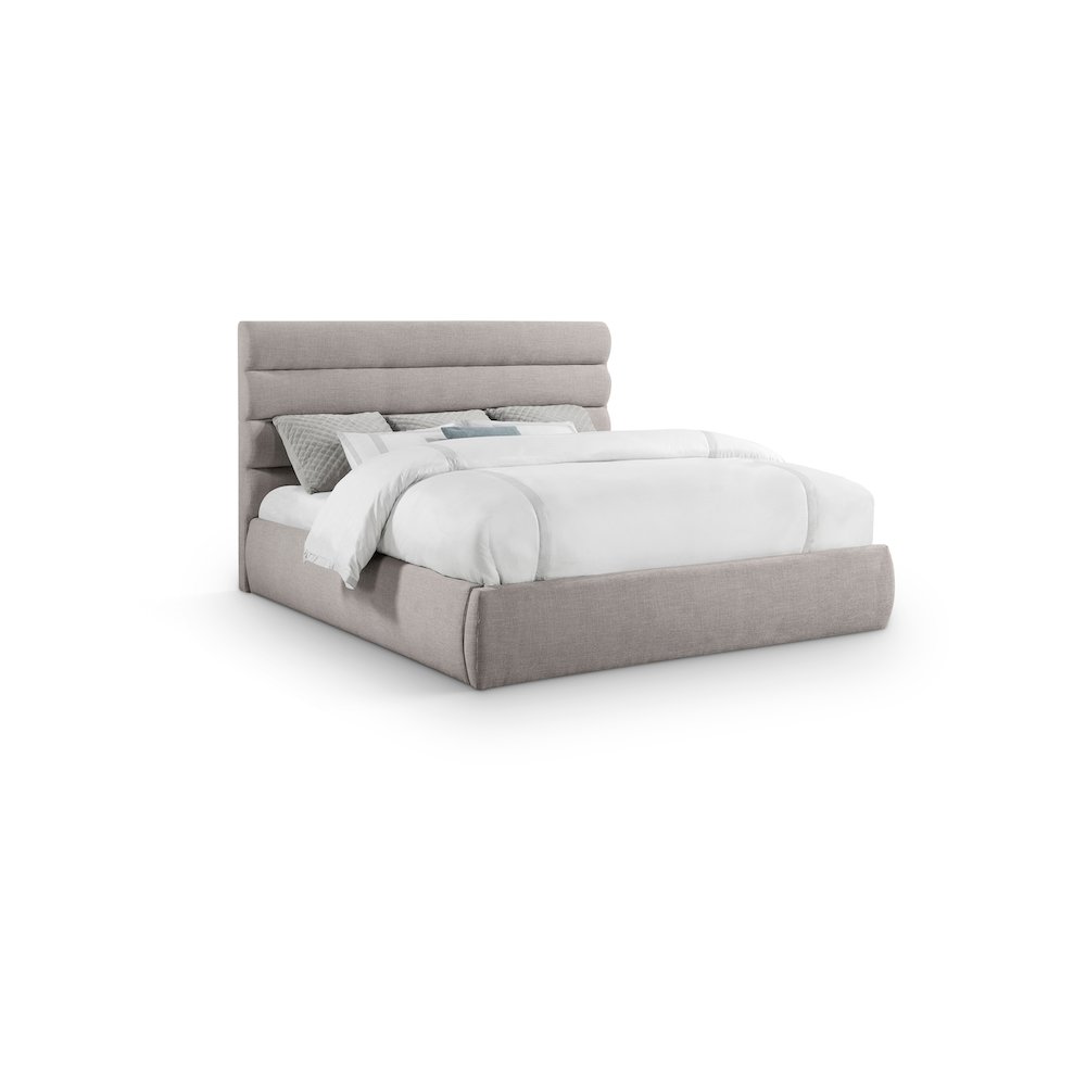 Adam Taupe Linen Textured Fabric King Bed. Picture 1