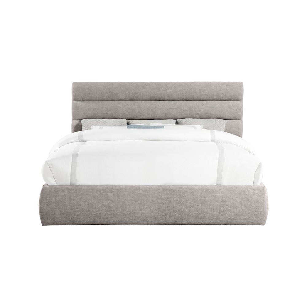 Adam Taupe Linen Textured Fabric King Bed. Picture 2