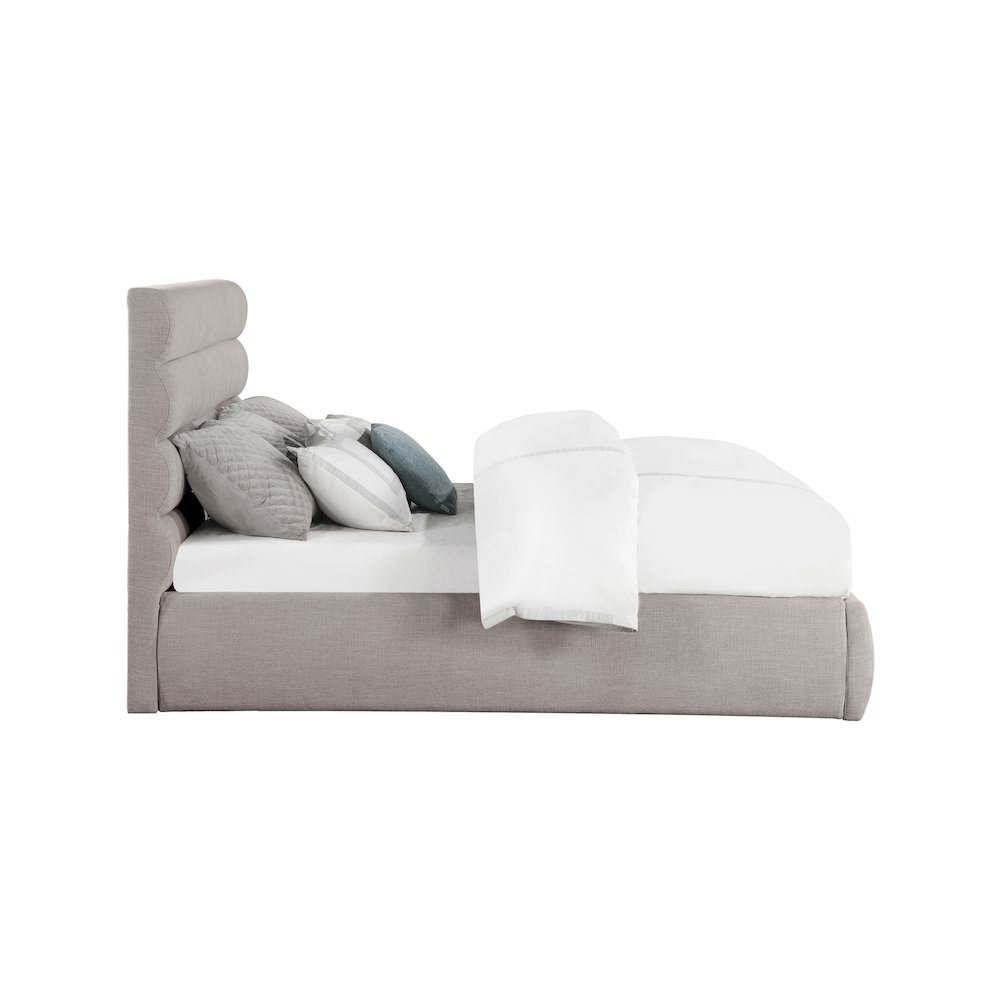 Adam Taupe Linen Textured Fabric King Bed. Picture 3