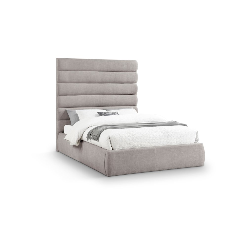 Adam Taupe Linen Textured Fabric Queen Bed. Picture 1
