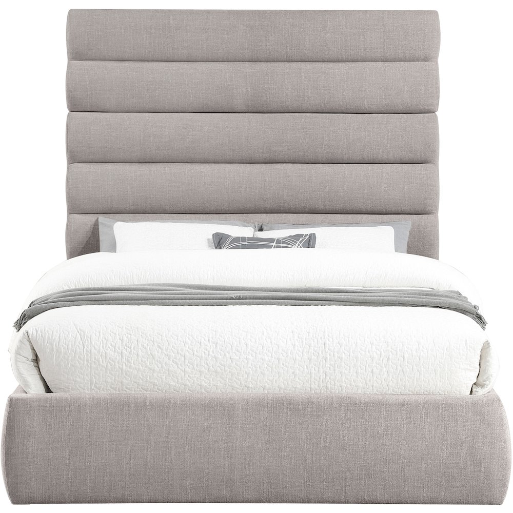 Adam Taupe Linen Textured Fabric Queen Bed. Picture 2