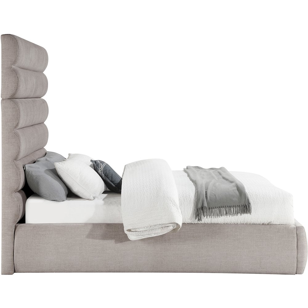 Adam Taupe Linen Textured Fabric Queen Bed. Picture 3