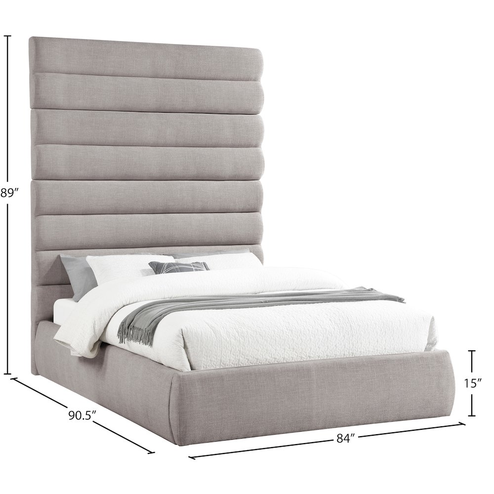 Adam Taupe Linen Textured Fabric Queen Bed. Picture 8