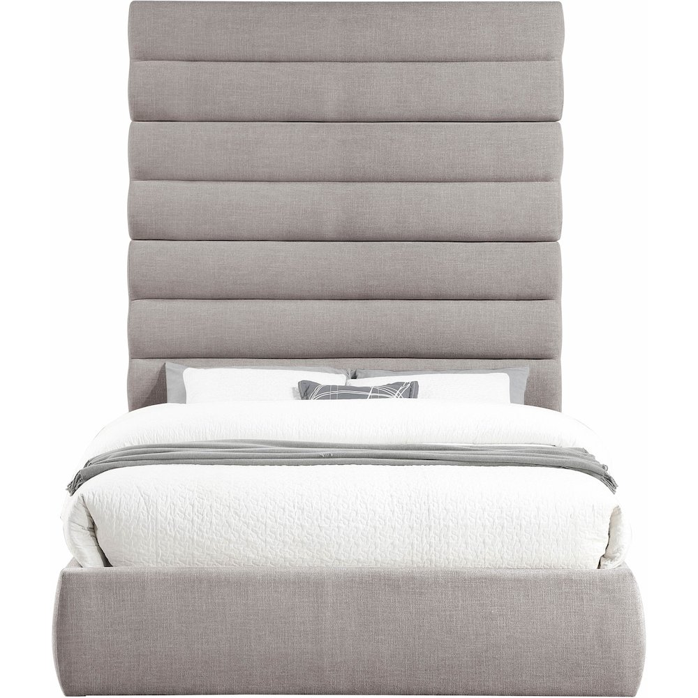 Adam Taupe Linen Textured Fabric Queen Bed. Picture 2