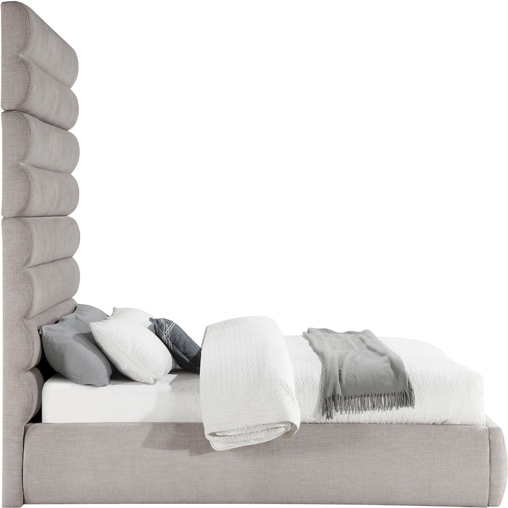 Adam Taupe Linen Textured Fabric Queen Bed. Picture 3