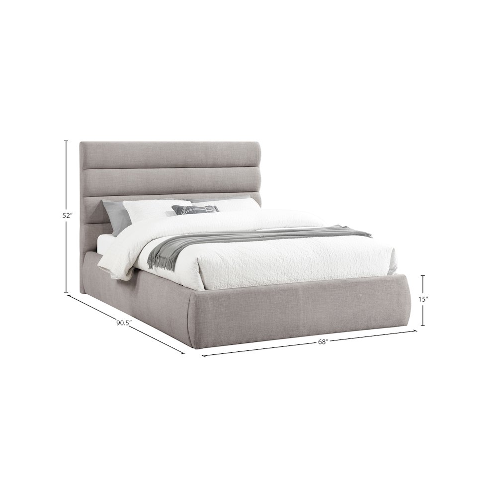 Adam Taupe Linen Textured Fabric Queen Bed. Picture 8
