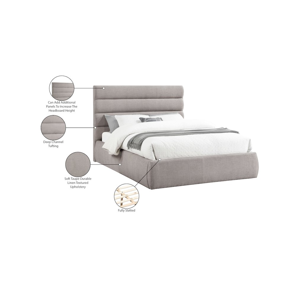 Adam Taupe Linen Textured Fabric Queen Bed. Picture 9