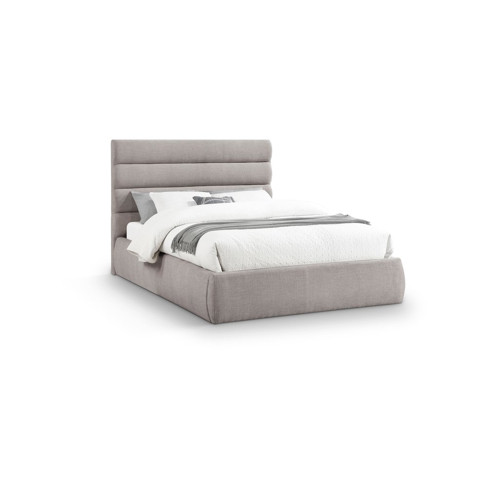 Adam Taupe Linen Textured Fabric Queen Bed. Picture 1
