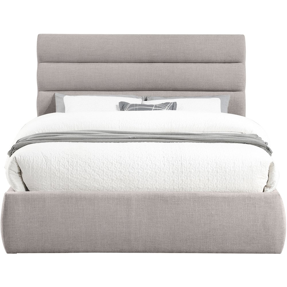 Adam Taupe Linen Textured Fabric Queen Bed. Picture 2