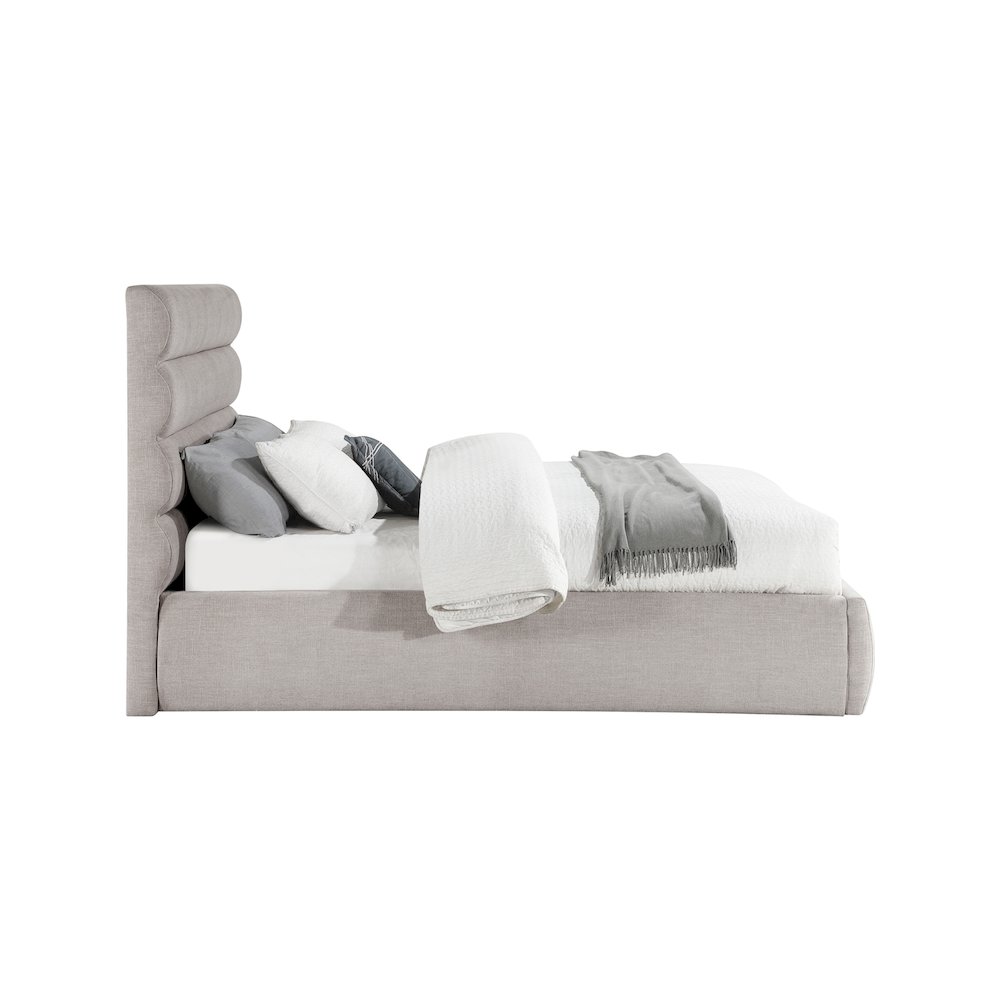 Adam Taupe Linen Textured Fabric Queen Bed. Picture 3