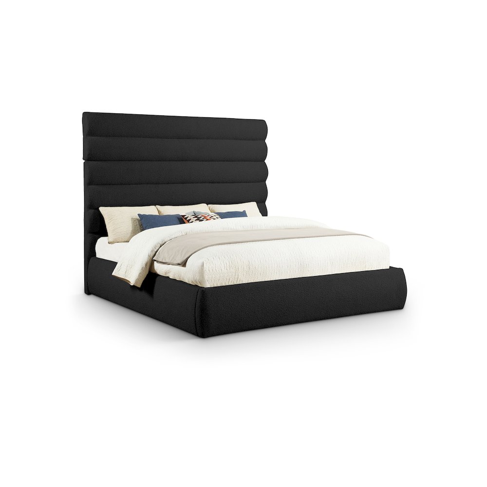 Adam Black Boucle Fabric King Bed. Picture 1