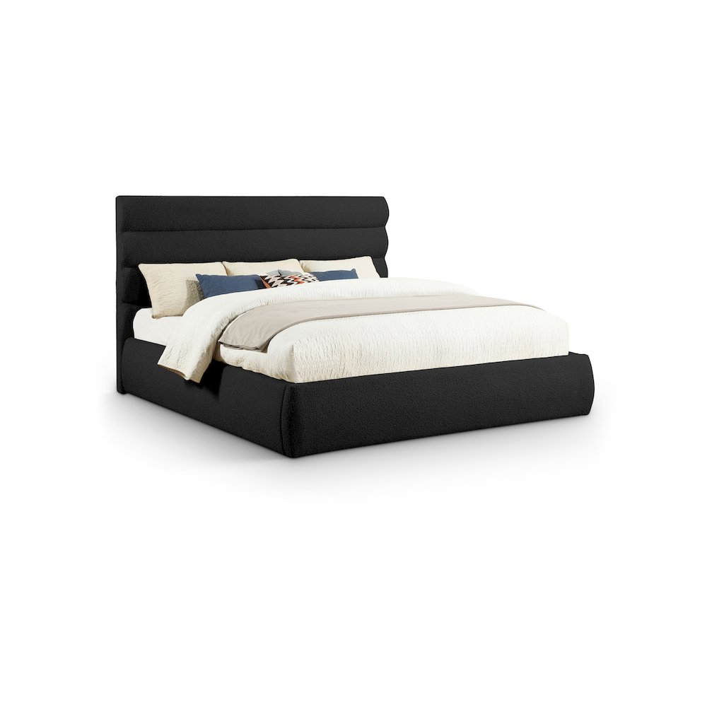 Adam Black Boucle Fabric King Bed. Picture 1