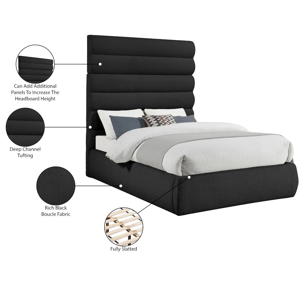 Adam Black Boucle Fabric Queen Bed. Picture 9