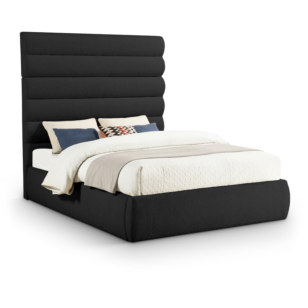 Adam Black Boucle Fabric Queen Bed. Picture 1