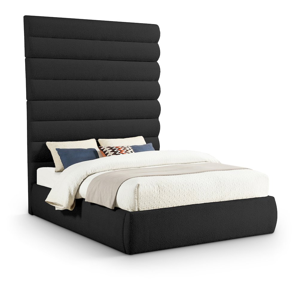 Adam Black Boucle Fabric Queen Bed. Picture 1