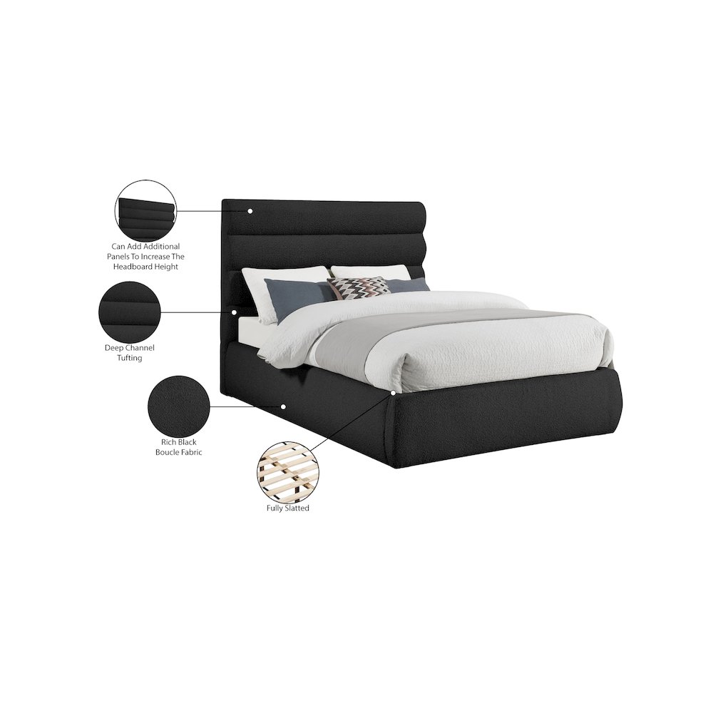 Adam Black Boucle Fabric Queen Bed. Picture 9
