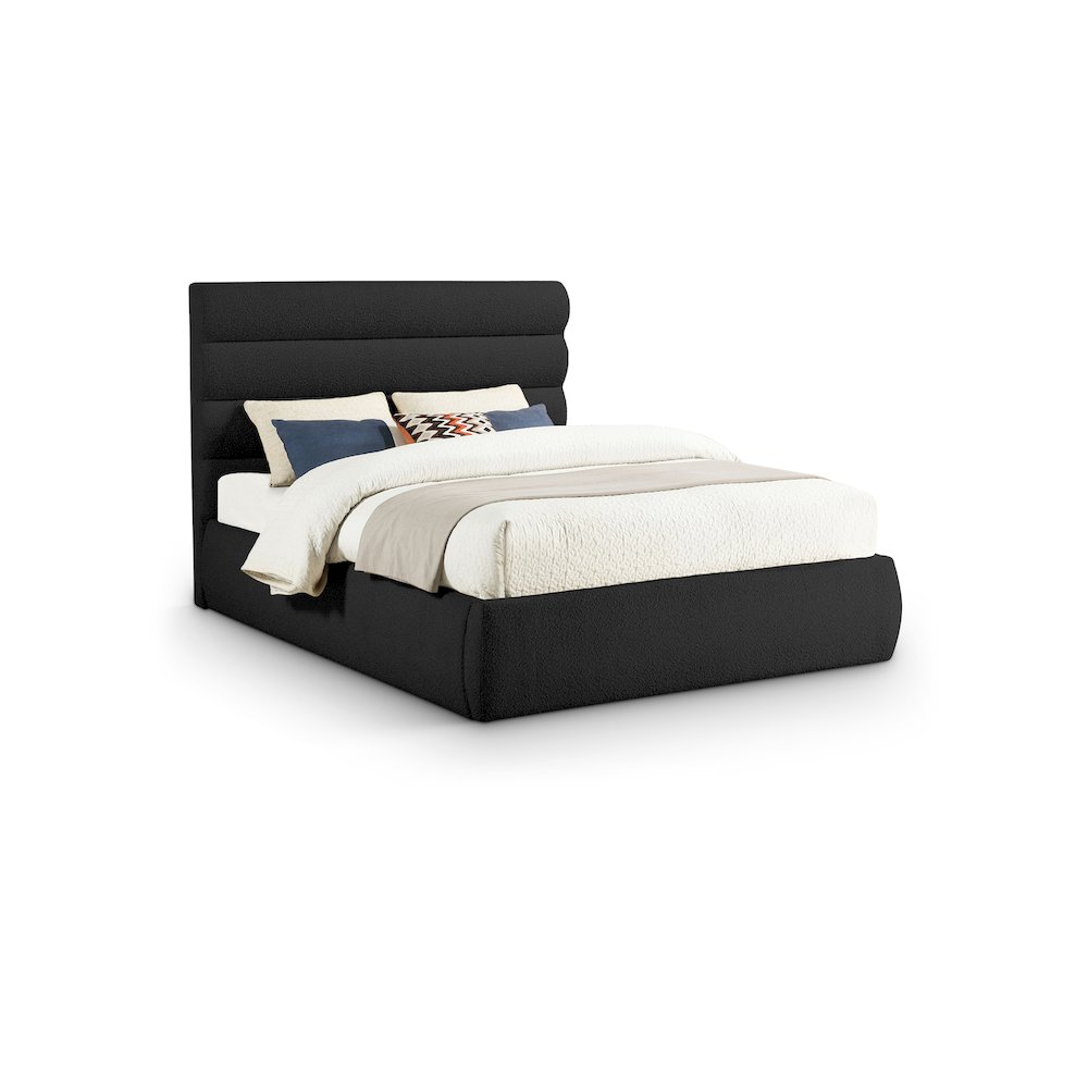 Adam Black Boucle Fabric Queen Bed. Picture 1