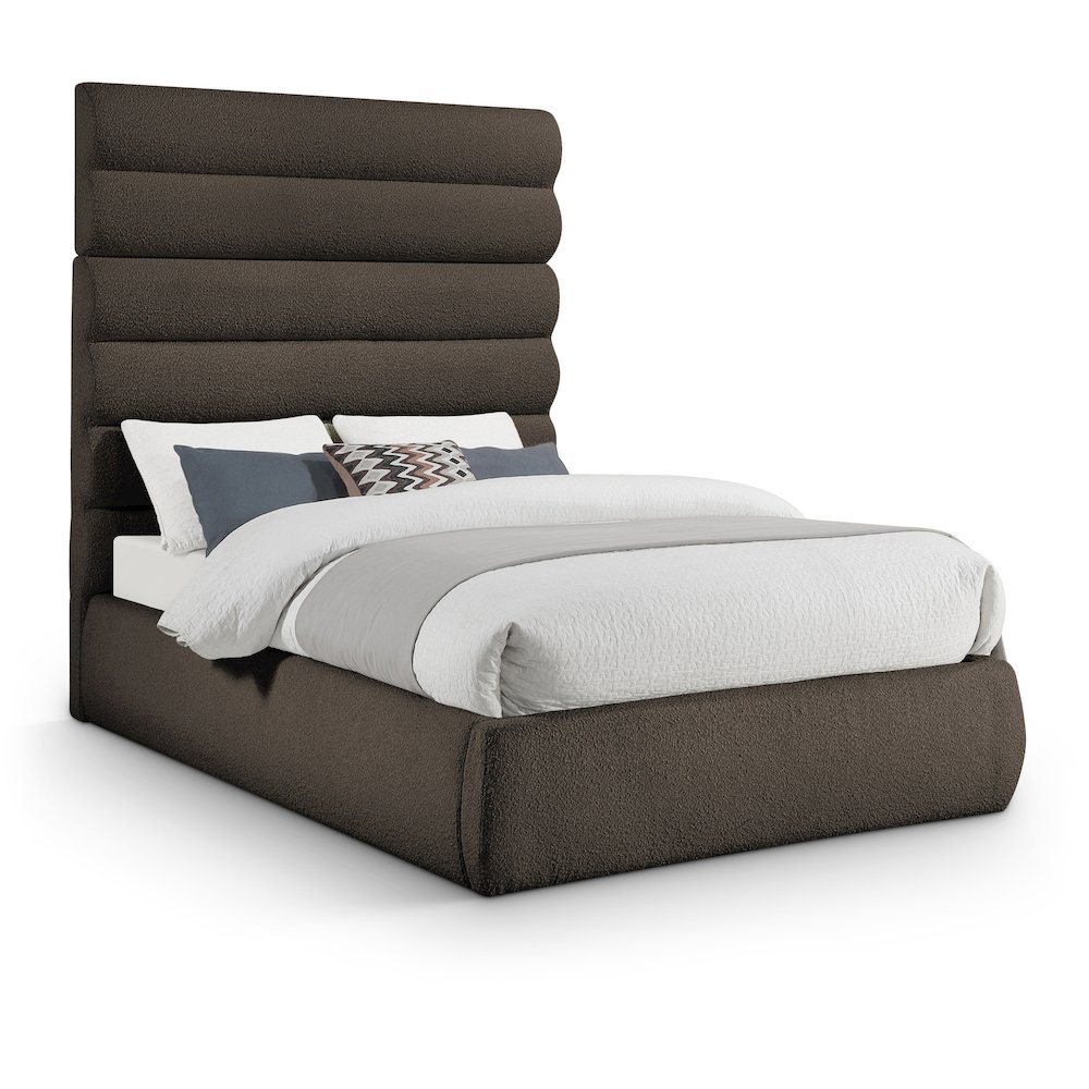 Adam Brown Boucle Fabric Full Bed. Picture 1
