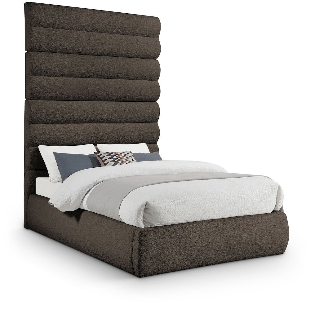 Adam Brown Boucle Fabric Full Bed. Picture 1