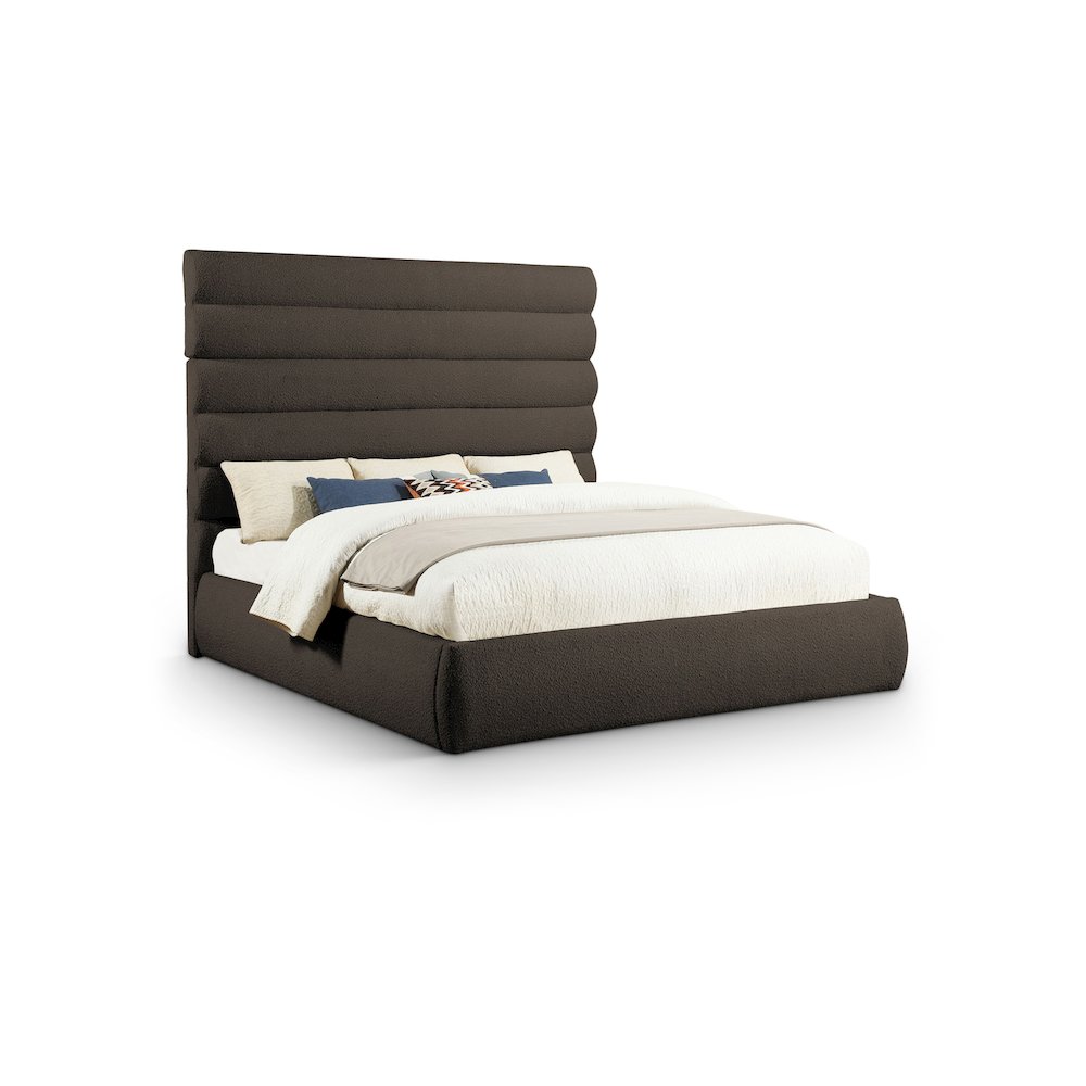 Adam Brown Boucle Fabric King Bed. Picture 1