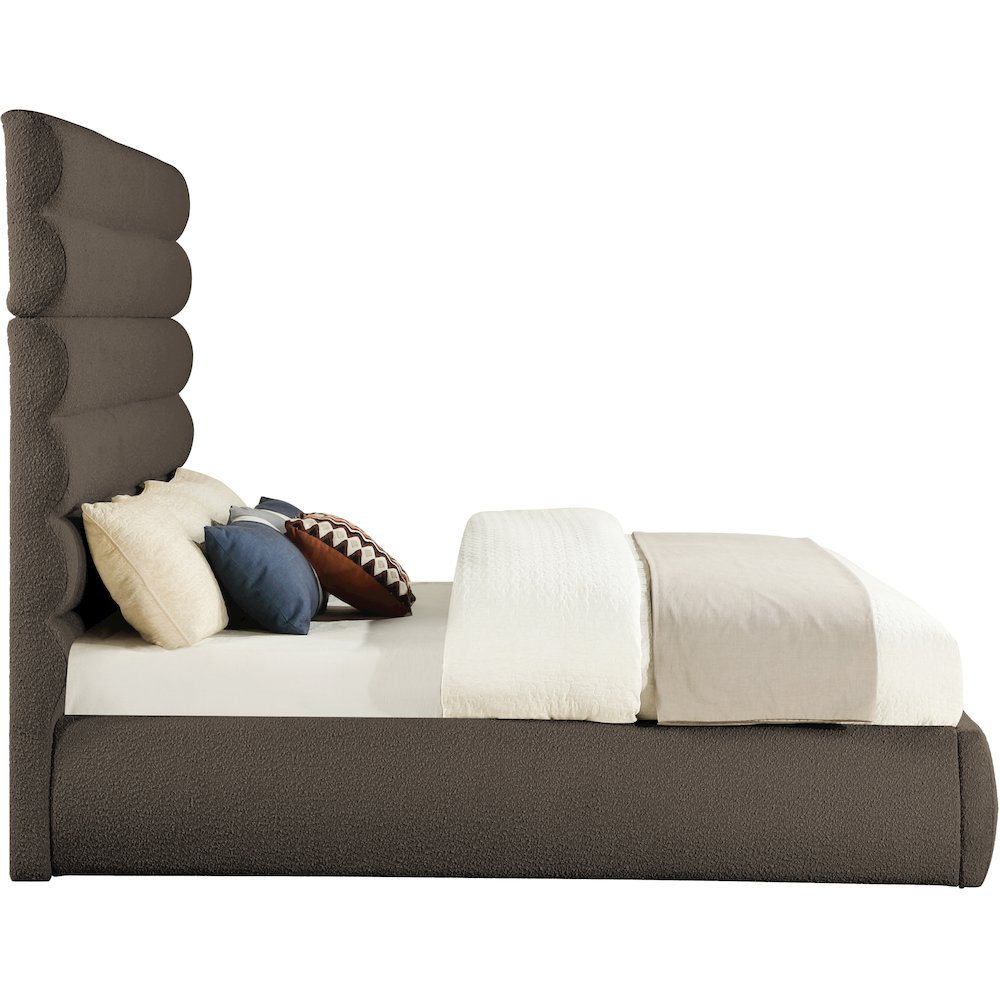 Adam Brown Boucle Fabric King Bed. Picture 3