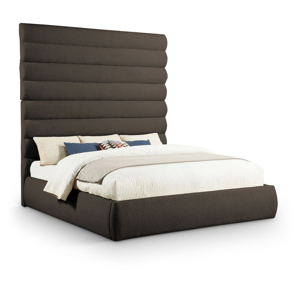 Adam Brown Boucle Fabric King Bed. Picture 1