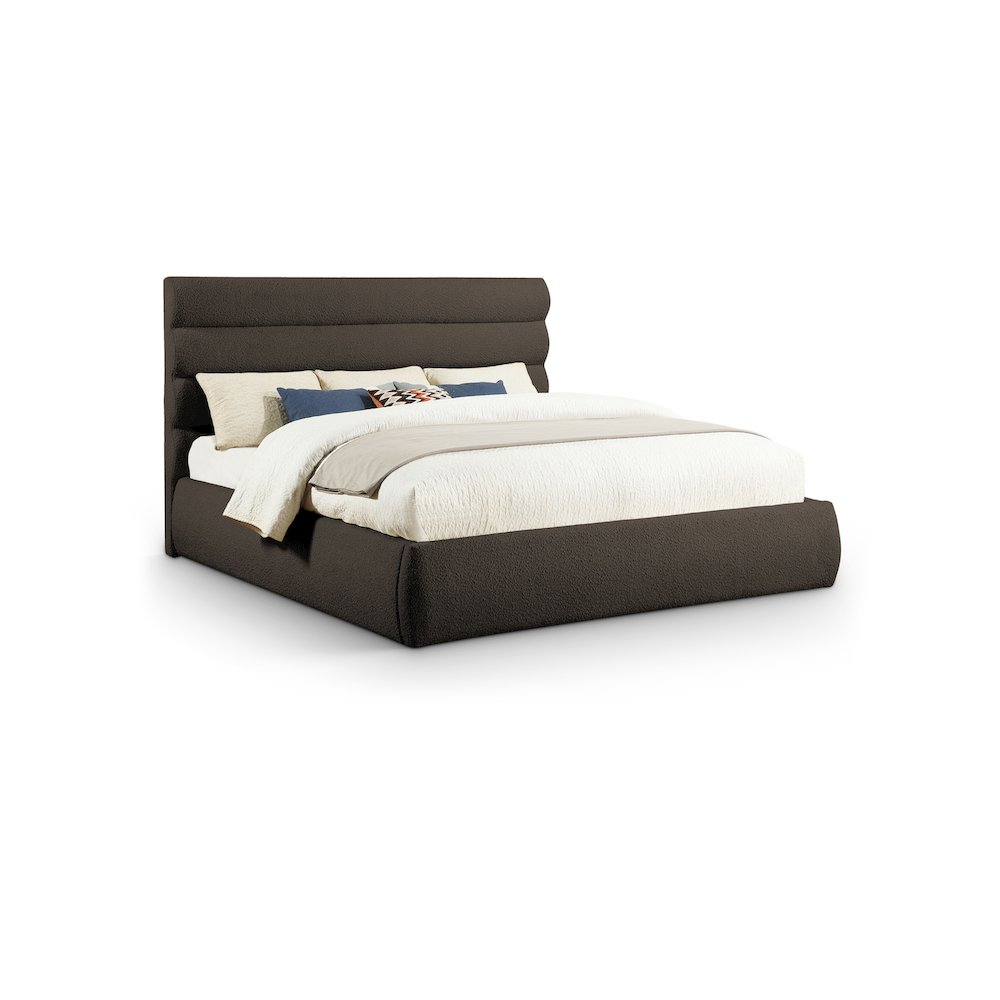Adam Brown Boucle Fabric King Bed. Picture 1