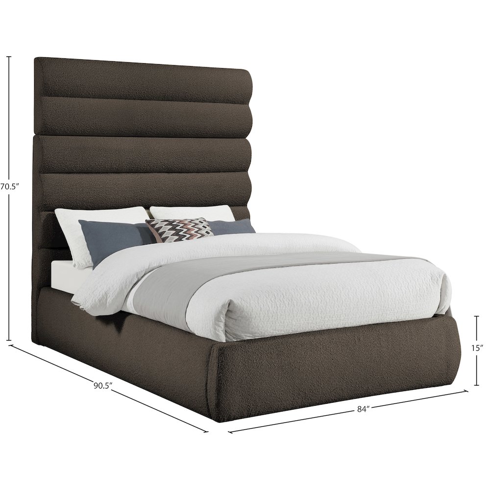 Adam Brown Boucle Fabric Queen Bed. Picture 8