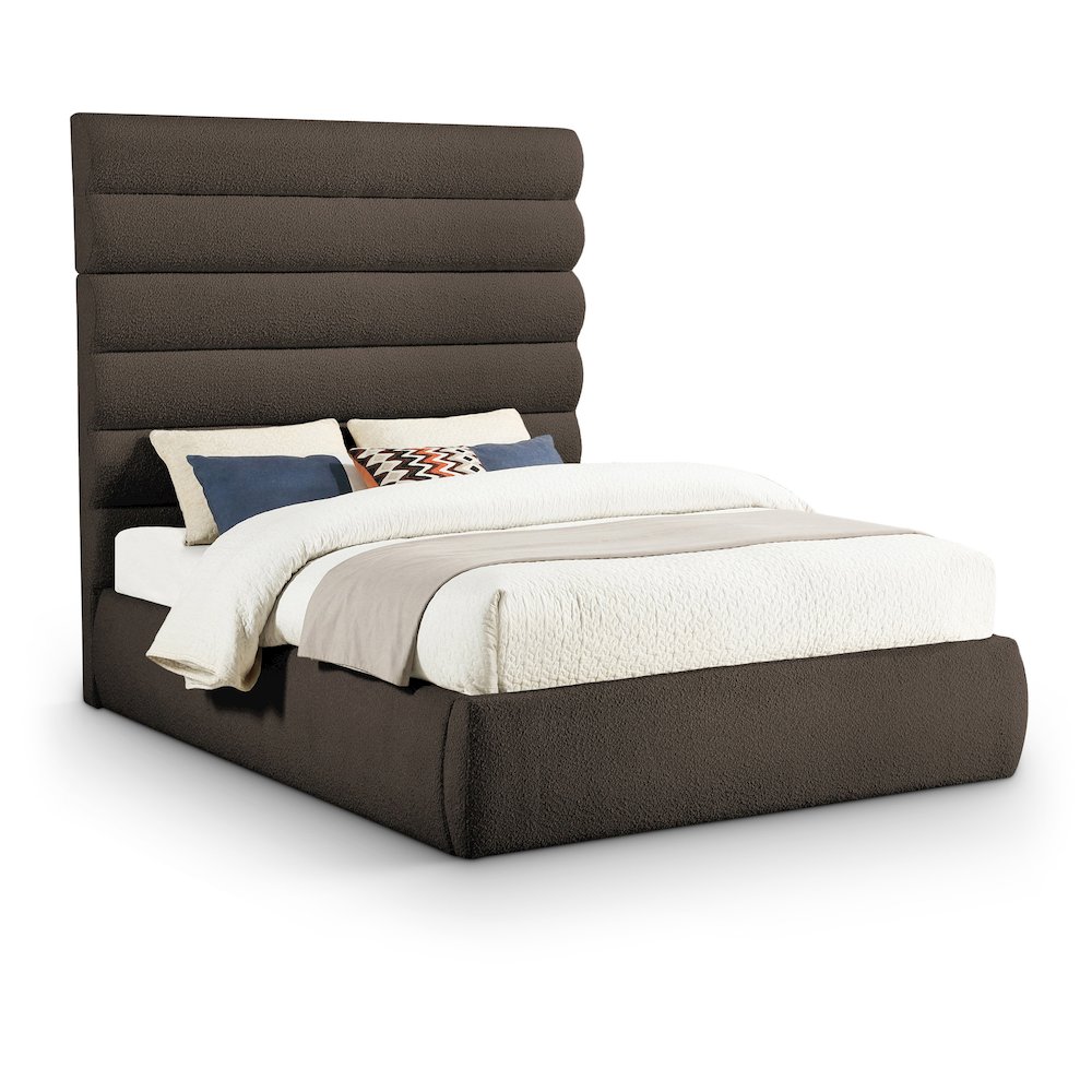Adam Brown Boucle Fabric Queen Bed. Picture 1