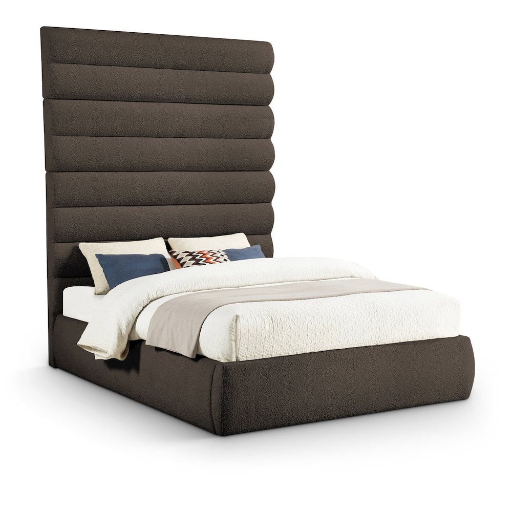 Adam Brown Boucle Fabric Queen Bed. Picture 1