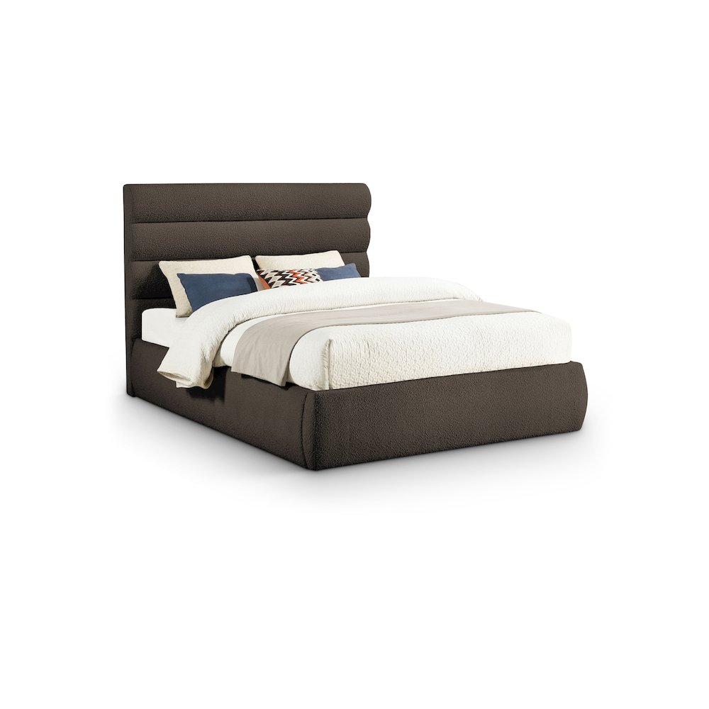 Adam Brown Boucle Fabric Queen Bed. Picture 1
