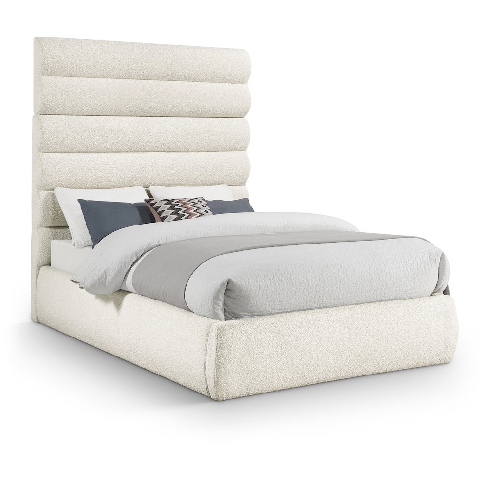 Adam Cream Boucle Fabric Full Bed. Picture 1