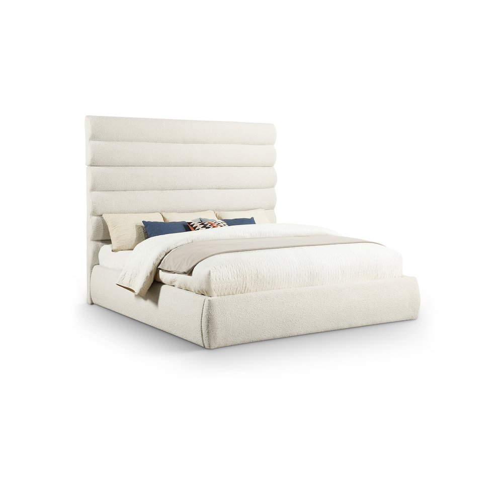 Adam Cream Boucle Fabric King Bed. Picture 1
