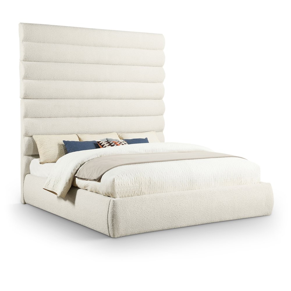 Adam Cream Boucle Fabric King Bed. Picture 1