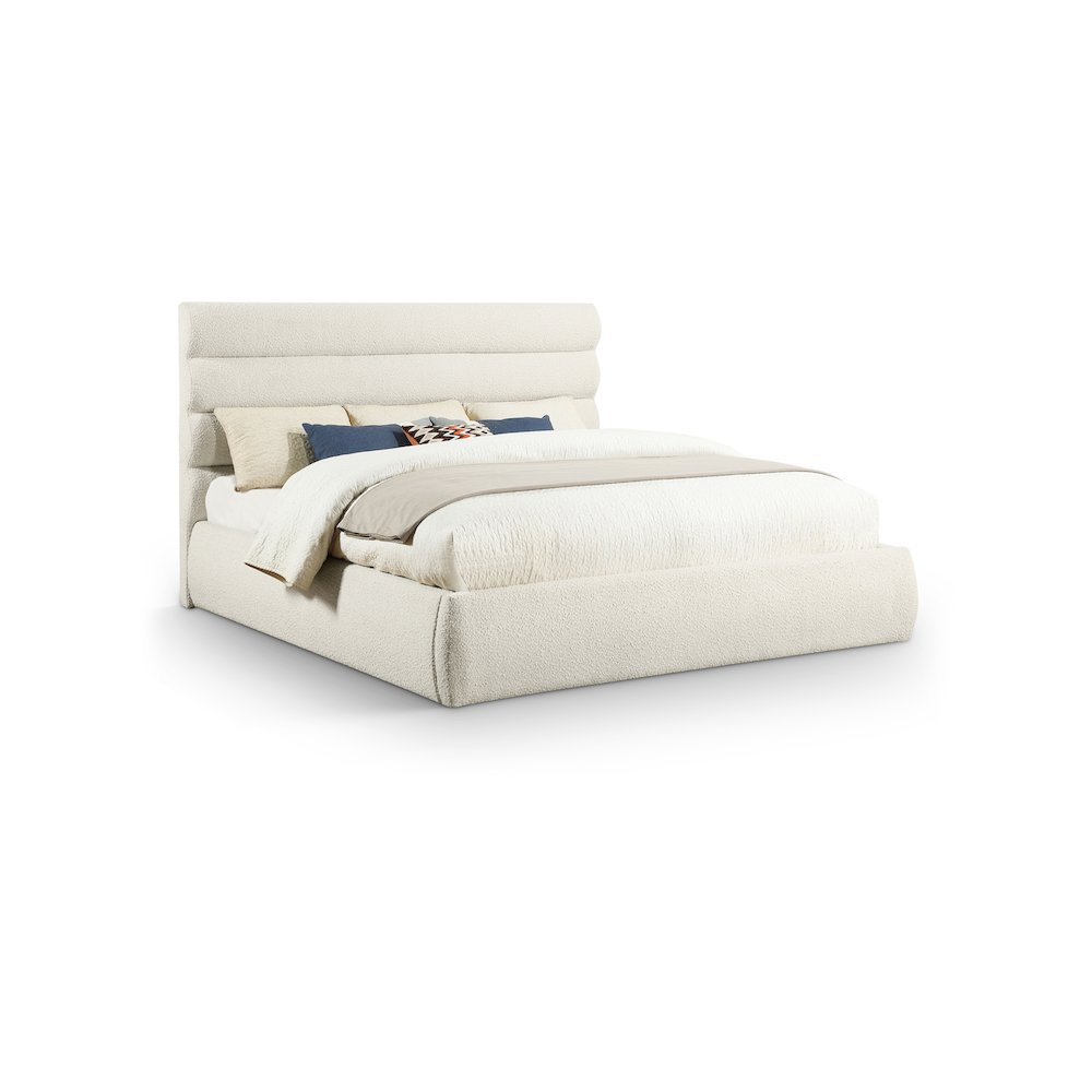 Adam Cream Boucle Fabric King Bed. Picture 1