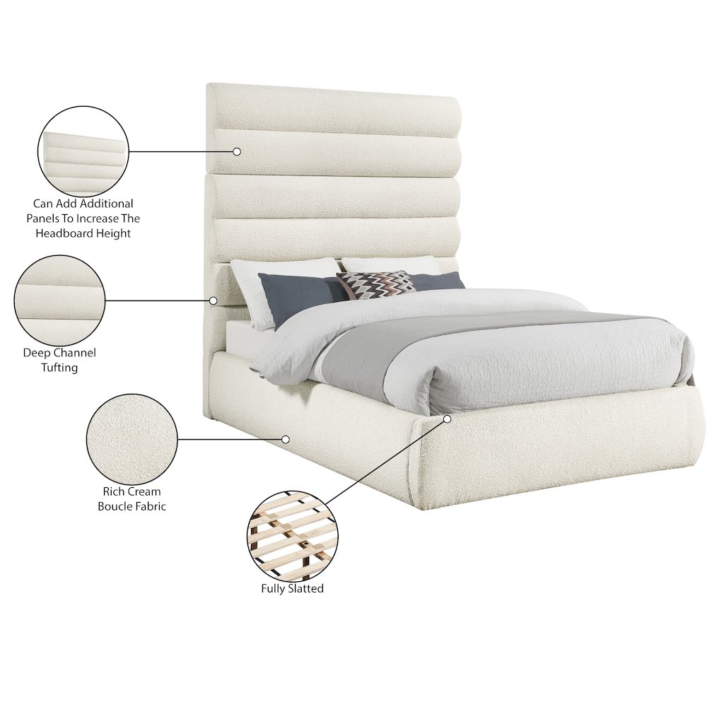 Adam Cream Boucle Fabric Queen Bed. Picture 9