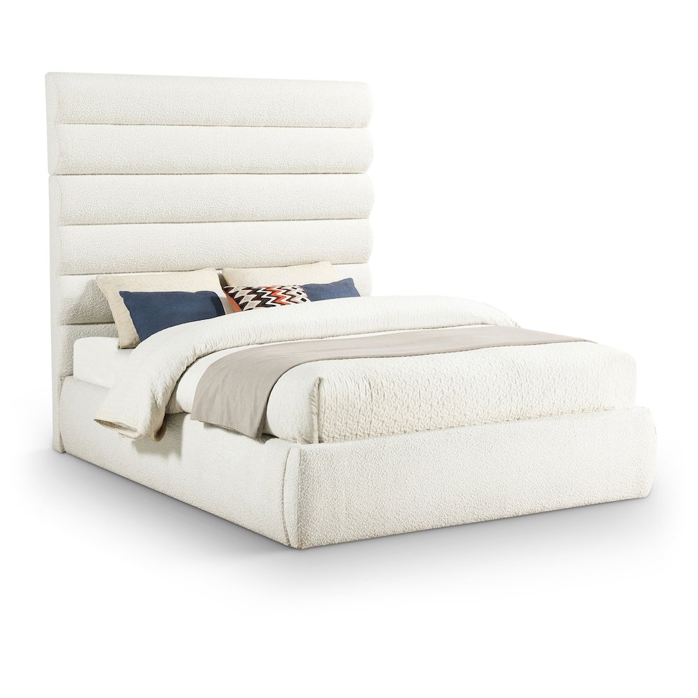 Adam Cream Boucle Fabric Queen Bed. Picture 1