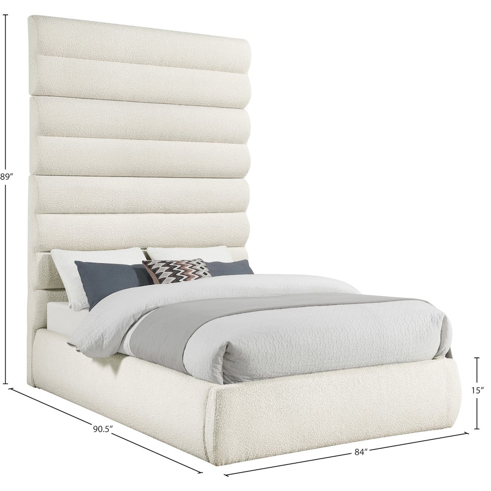 Adam Cream Boucle Fabric Queen Bed. Picture 8