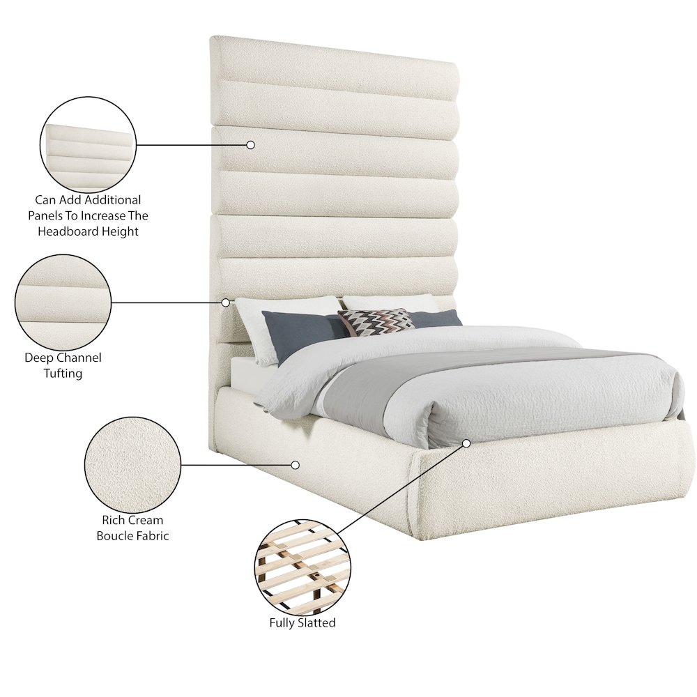 Adam Cream Boucle Fabric Queen Bed. Picture 9