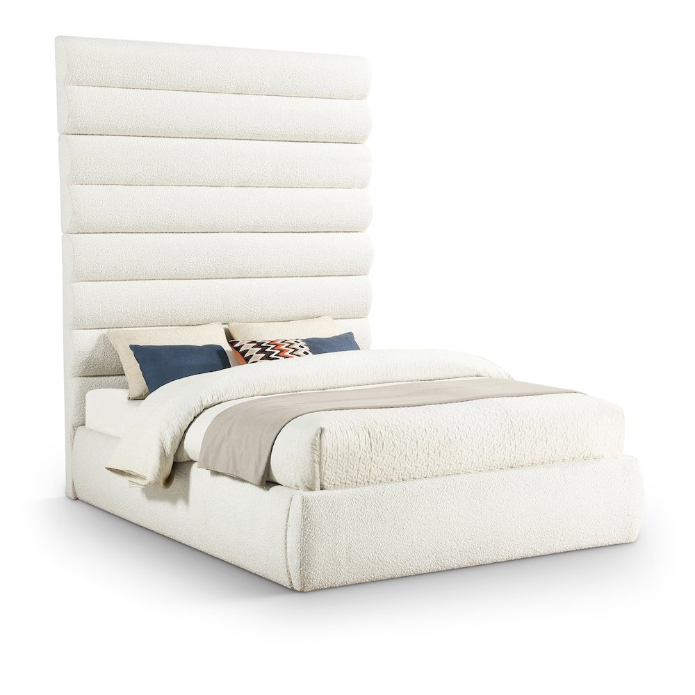 Adam Cream Boucle Fabric Queen Bed. Picture 1