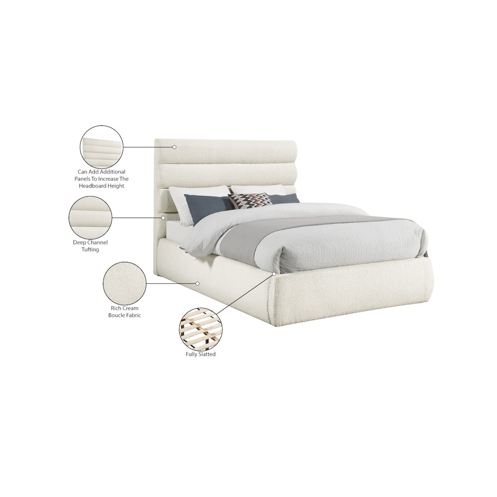 Adam Cream Boucle Fabric Queen Bed. Picture 9