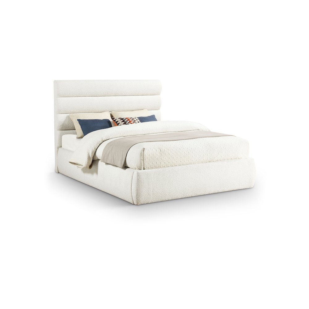 Adam Cream Boucle Fabric Queen Bed. Picture 1