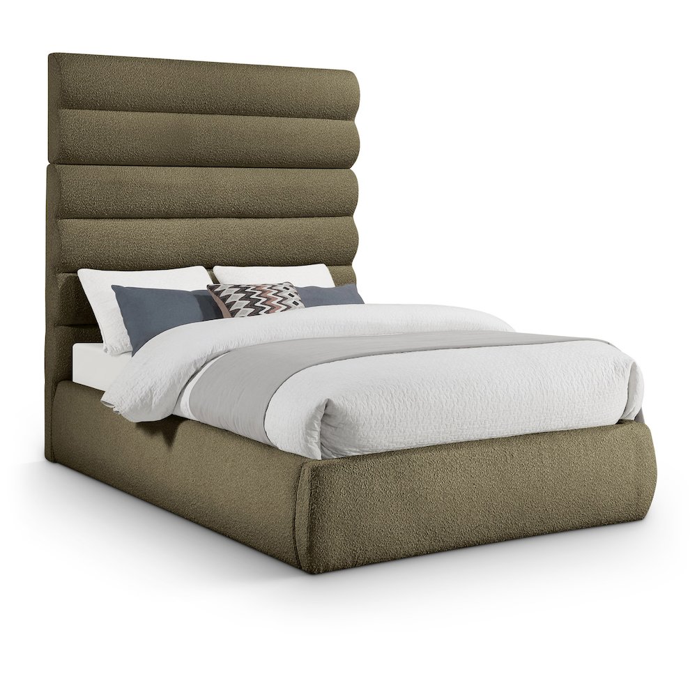 Adam Olive Boucle Fabric Full Bed. Picture 1