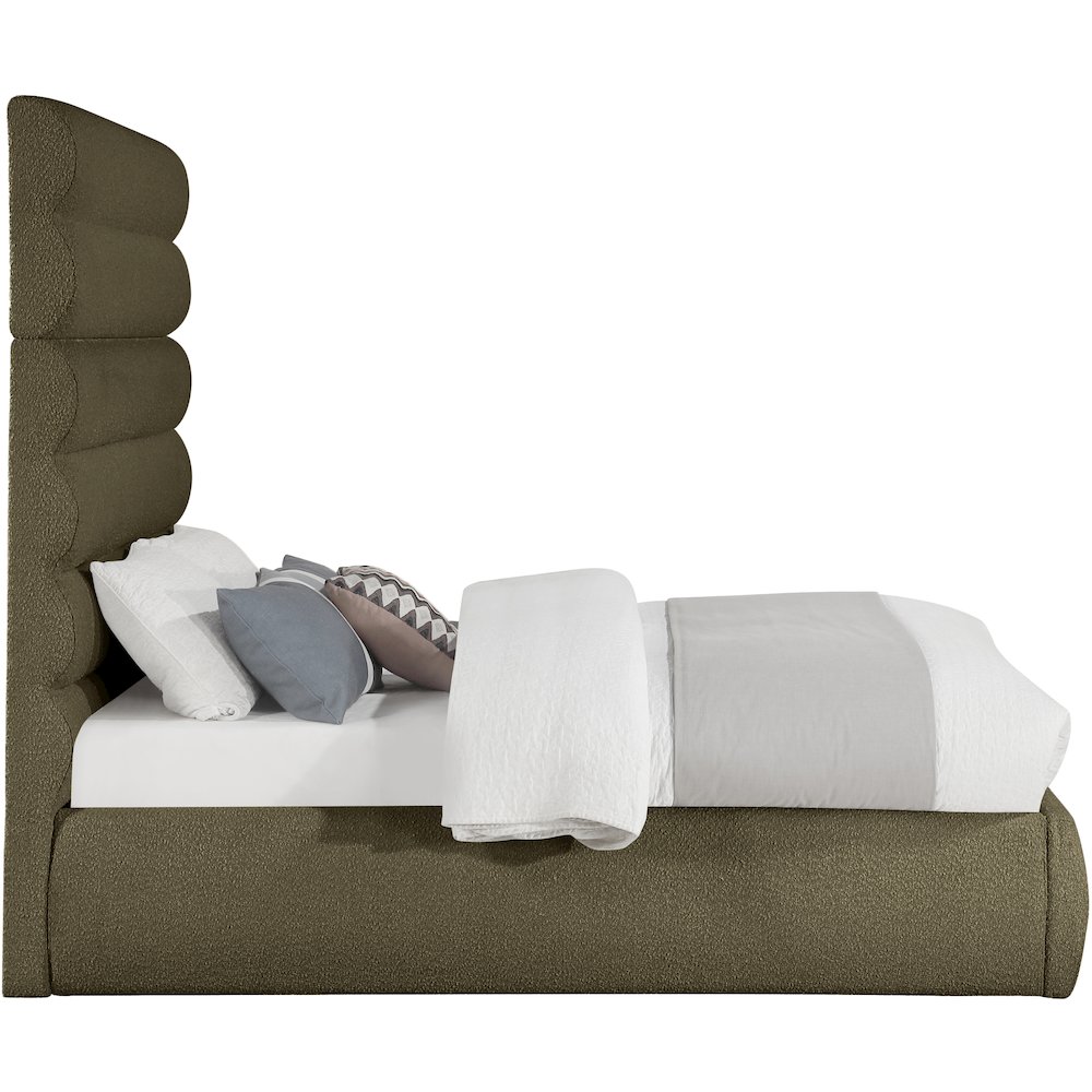 Adam Olive Boucle Fabric Full Bed. Picture 3
